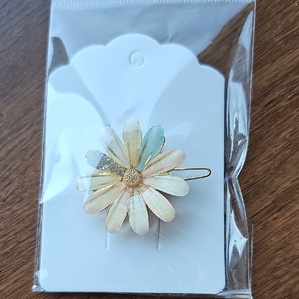 New Flower Floral Hair Clip with Rhinestone Accents Barrette